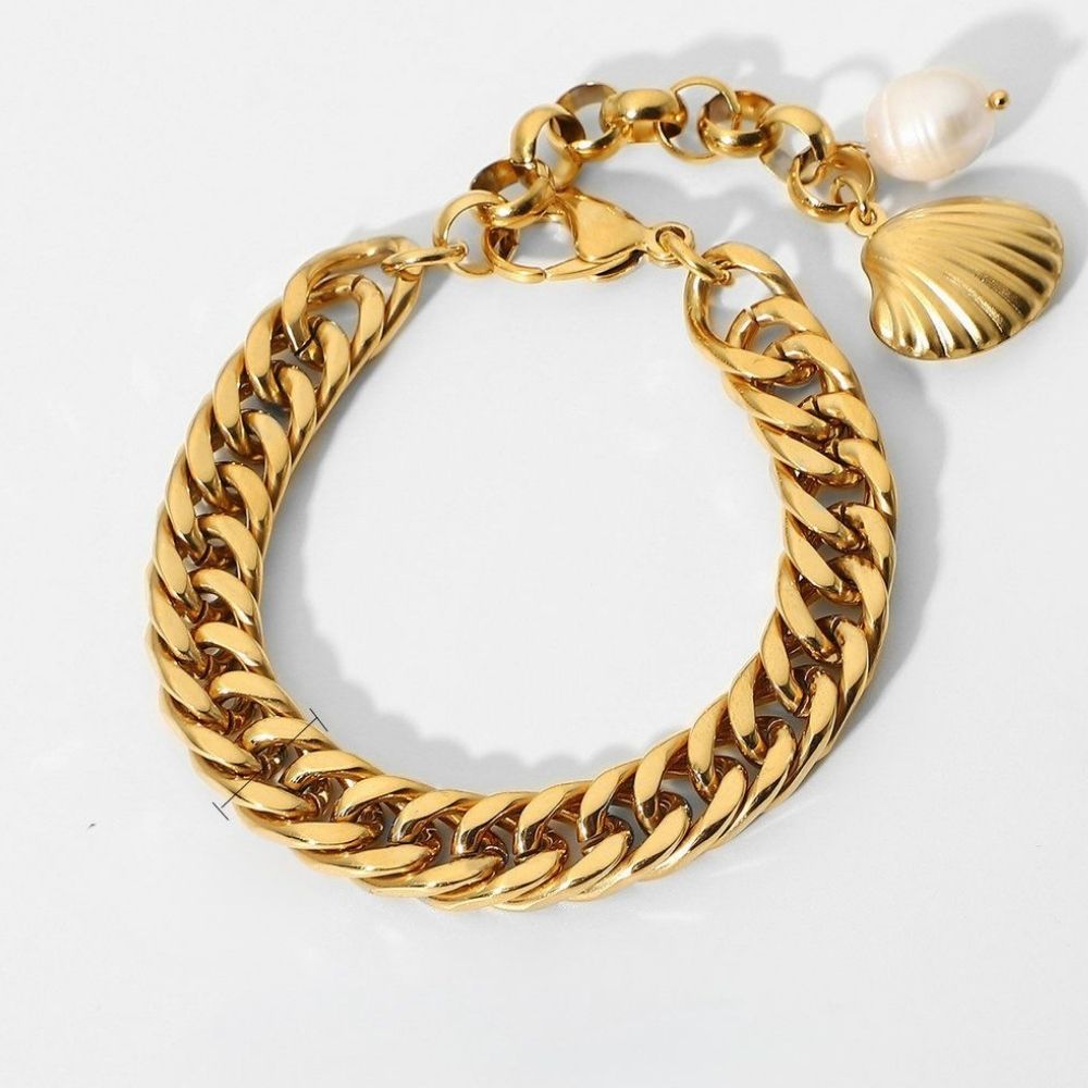 18k Freshwater Pearl Cuban Bracelet