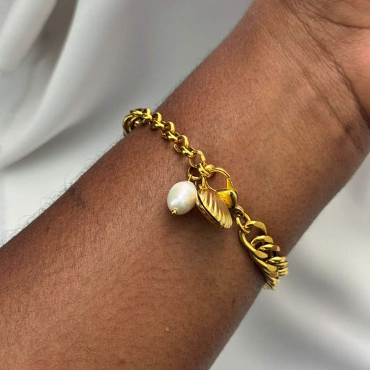 18k Freshwater Pearl Cuban Bracelet